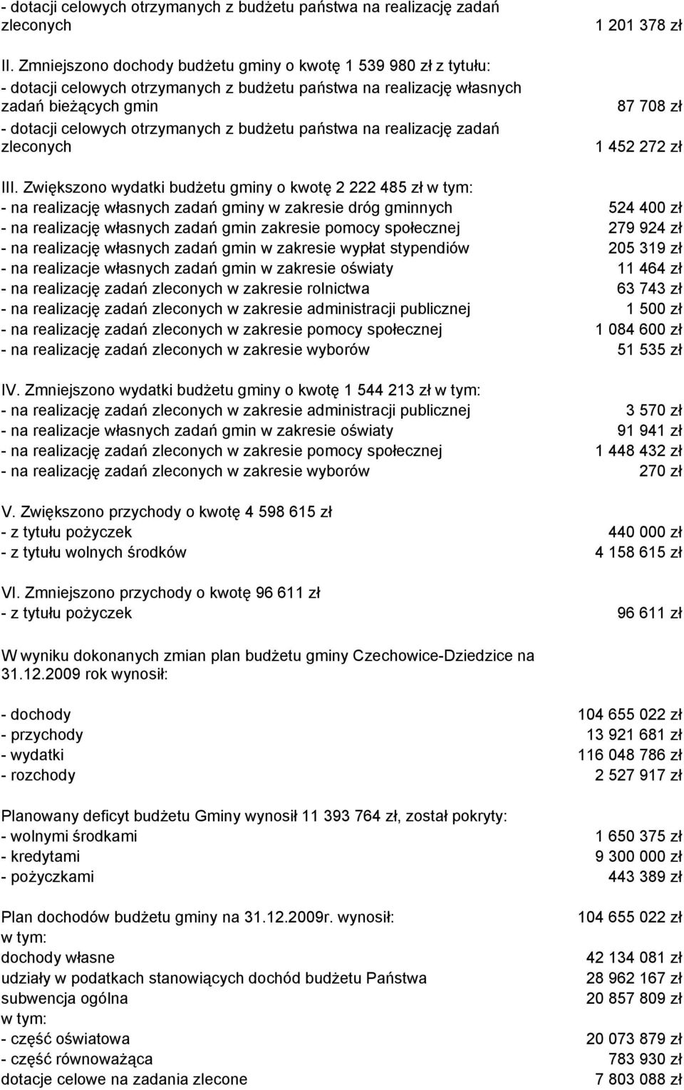 państwa na realizację zadań zleconych 1 201 378 zł 87 708 zł 1 452 272 zł III.