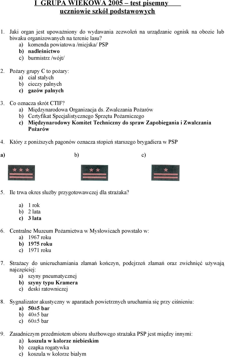 a) Międzynarodowa Organizacja ds. Zwalczania Pożarów b) Certyfikat Specjalistycznego Sprzętu Pożarniczego c) Międzynarodowy Komitet Techniczny do spraw Zapobiegania i Zwalczania Pożarów 4.