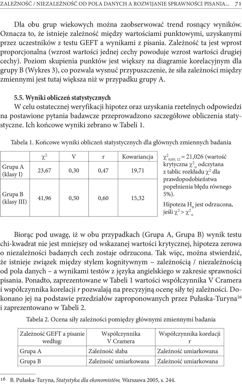 Zależność ta jest wprost proporcjonalna (wzrost wartości jednej cechy powoduje wzrost wartości drugiej cechy).