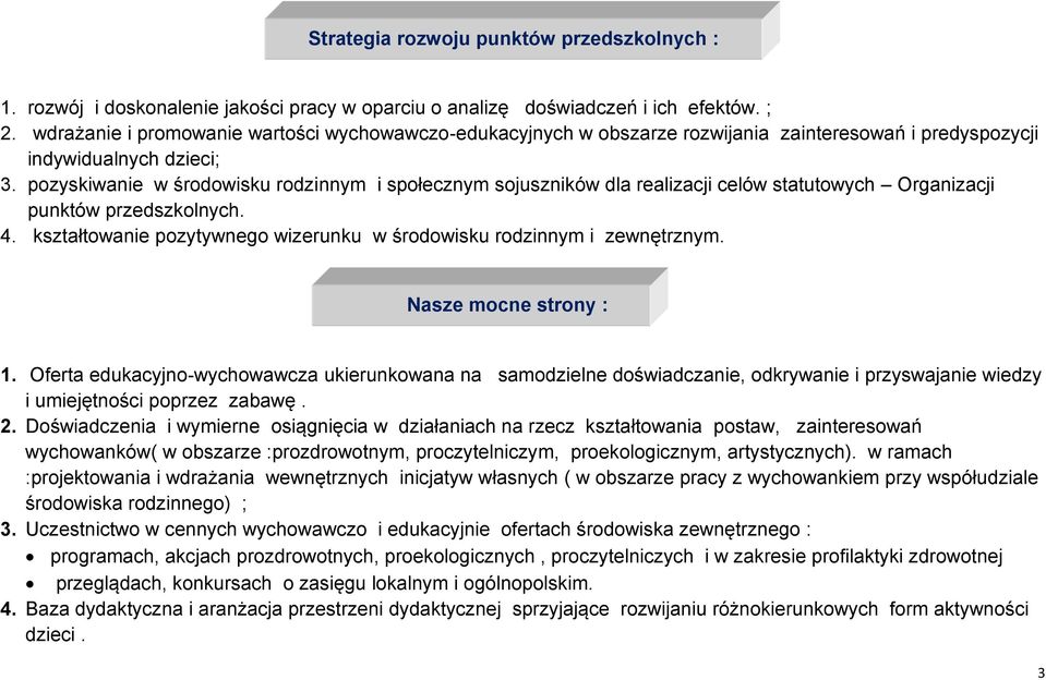 pozyskiwanie w środowisku rodzinnym i społecznym sojuszników dla realizacji celów statutowych Organizacji punktów przedszkolnych. 4.