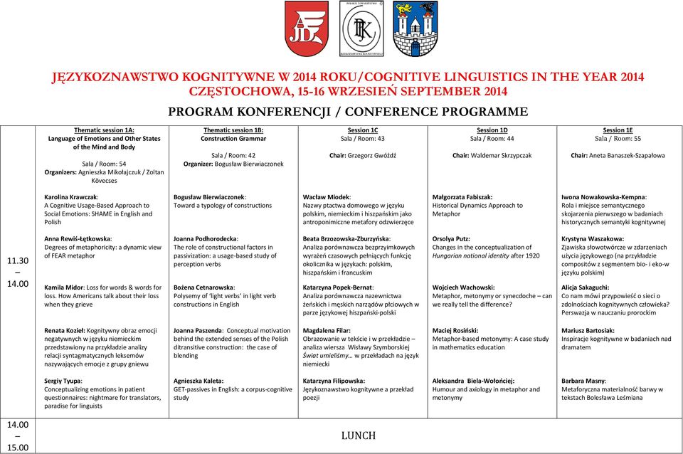 Social Emotions: SHAME in English and Polish Bogusław Bierwiaczonek: Toward a typology of constructions Wacław Miodek: Nazwy ptactwa domowego w języku polskim, niemieckim i hiszpańskim jako