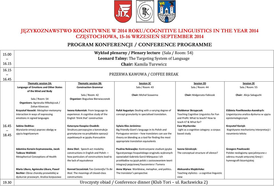 Zoltan Kövecses Krzysztof Kosecki: Metaphor-metonymy interaction in ways of expressing emotions in signed languages Sabina Deditius: Wyrażanie emocji poprzez obelgę w ujęciu kognitywnym Thematic