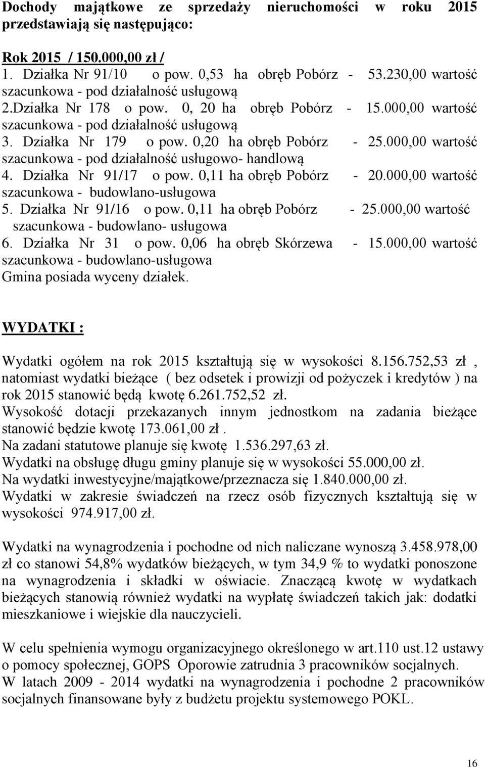 0,20 ha obręb Pobórz - 25.000,00 wartość szacunkowa - pod działalność usługowo- handlową 4. Działka Nr 91/17 o pow. 0,11 ha obręb Pobórz - 20.000,00 wartość szacunkowa - budowlano-usługowa 5.