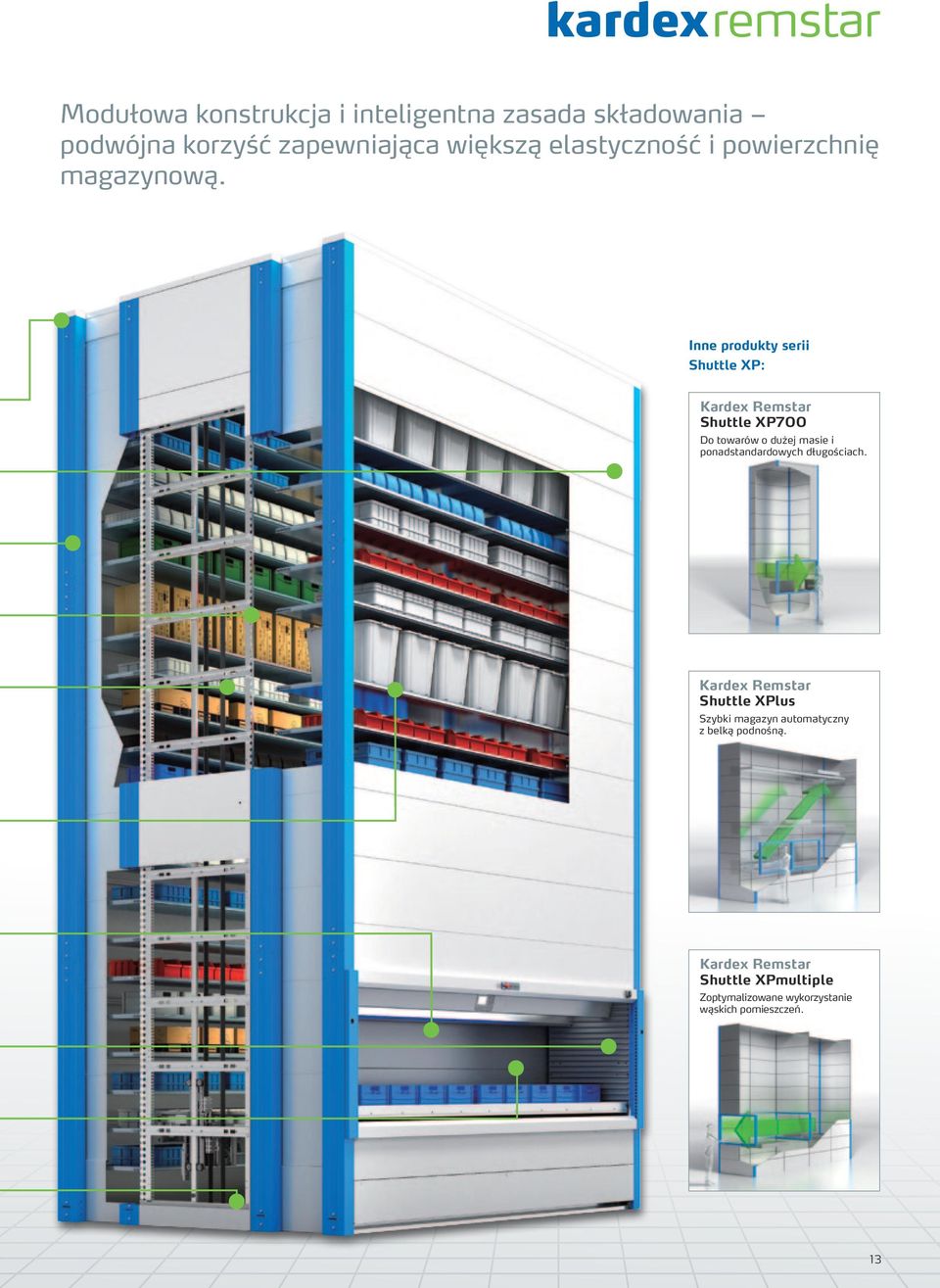 Inne produkty serii Shuttle XP: Kardex Remstar Shuttle XP700 Do towarów o dużej masie i