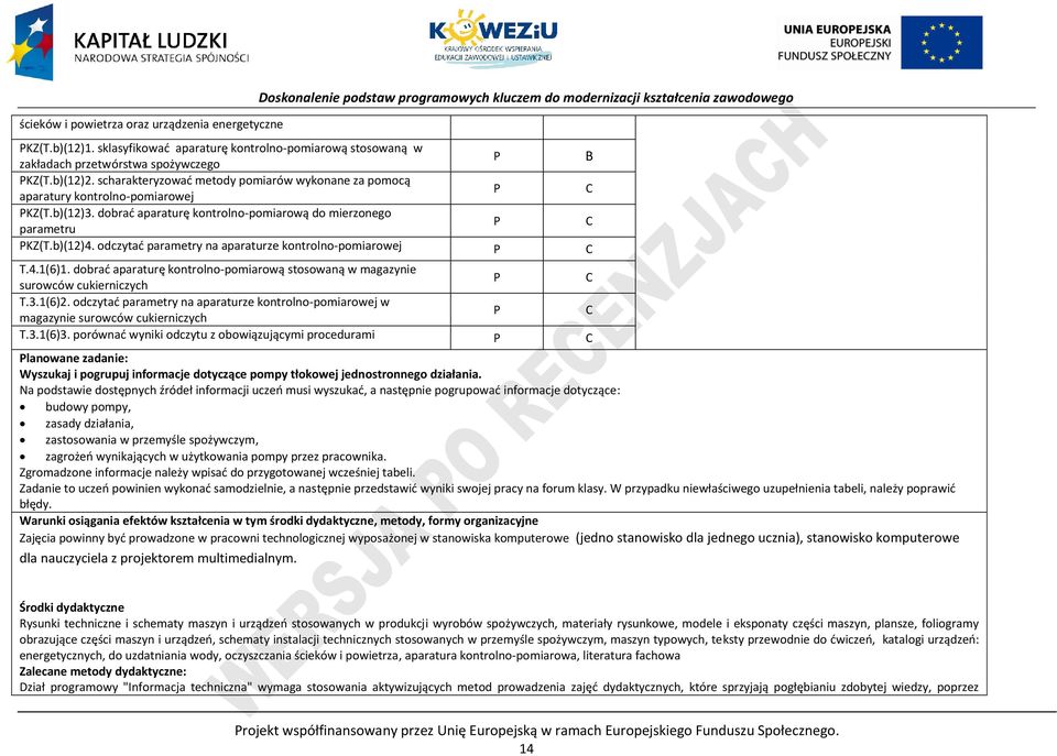 b)(12)3. dobrać aparaturę kontrolno-pomiarową do mierzonego parametru KZ(T.b)(12)4. odczytać parametry na aparaturze kontrolno-pomiarowej T.4.1(6)1.