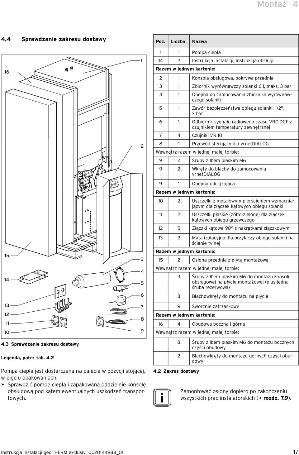 3 bar 4 1 Obejma do zamocowania zbiornika wyrównawczego solanki 5 1 Zawór bezpieczeństwa obiegu solanki, 1/2", 3 bar 6 1 Odbiornik sygnału radiowego czasu VRC DCF z czujnikiem temperatury zewnętrznej