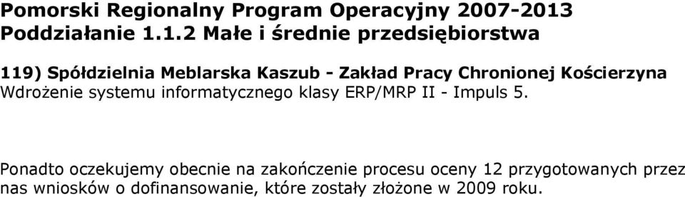 1.2 Małe i średnie przedsiębiorstwa 119) Spółdzielnia Meblarska Kaszub - Zakład Pracy