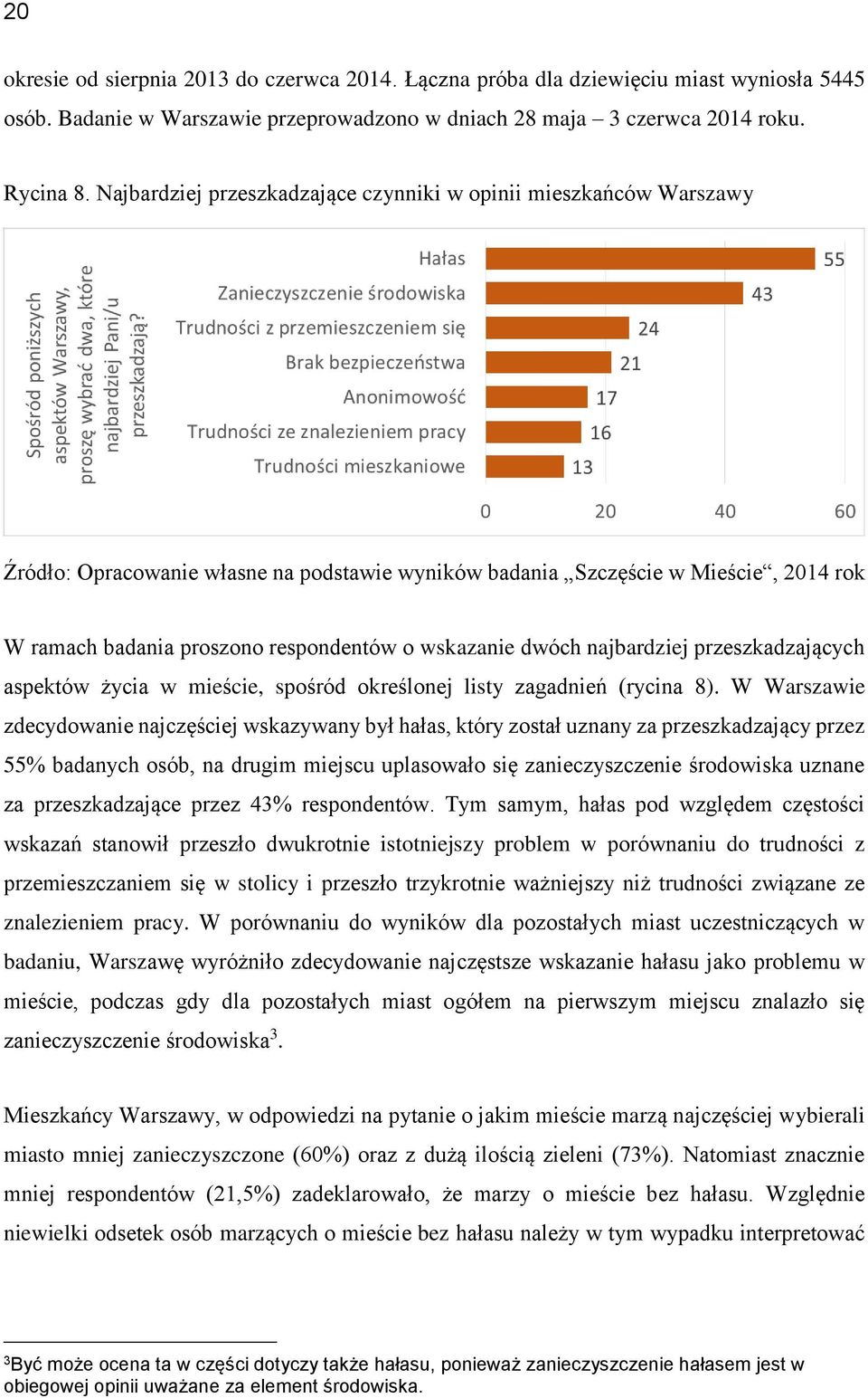 wskazanie dwóch najbardziej przeszkadzających aspektów życia w mieście, spośród określonej listy zagadnień (rycina 8).