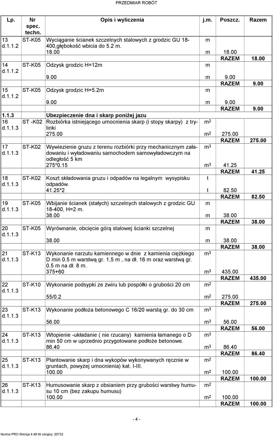 00 275.00 RAZEM 275.00 17 d.1.1.3 ST-K02 Wywiezienie gruzu z terenu rozbiórki przy mechanicznym załadowaniu i wyładowaniu samochodem samowyładowczym na m 3 18 d.1.1.3 19 d.1.1.3 20 d.1.1.3 21 d.1.1.3 22 d.