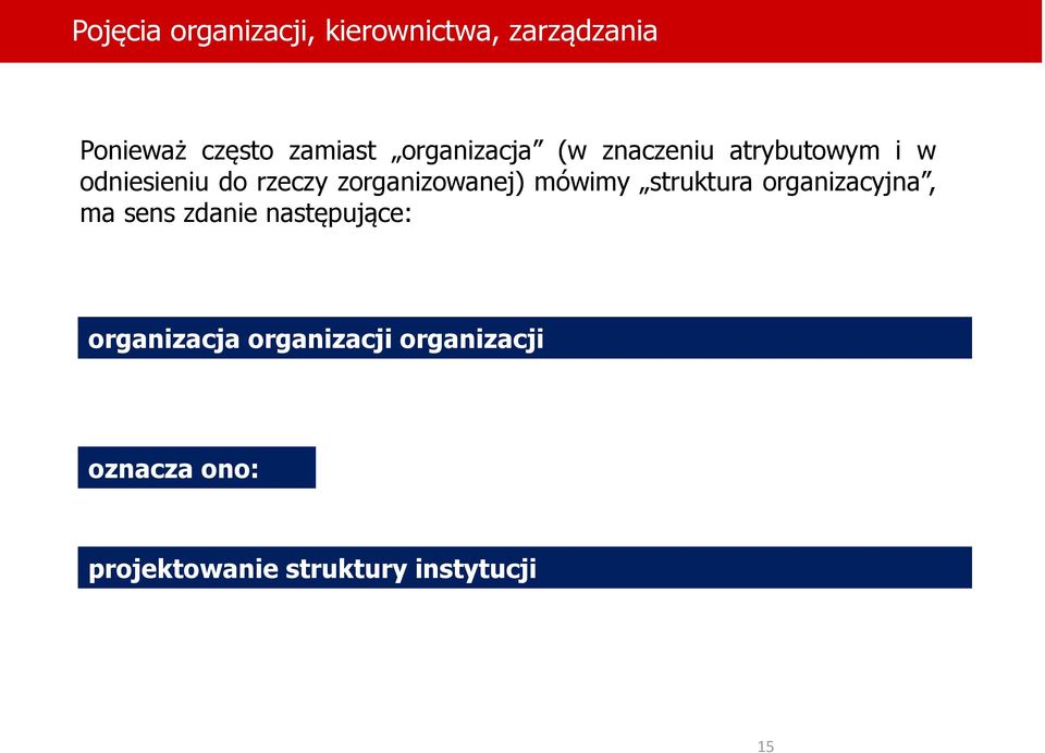 zorganizowanej) mówimy struktura organizacyjna, ma sens zdanie