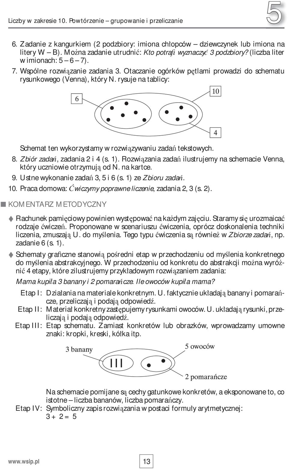 rysuje na tablicy: Schemat ten wykorzystamy w rozwi zywaniu zada tekstowych. 8. Zbiór zada, zadania 2 i 4 (s. 1). Rozwi zania zada ilustrujemy na schemacie Venna, który uczniowie otrzymuj od N.