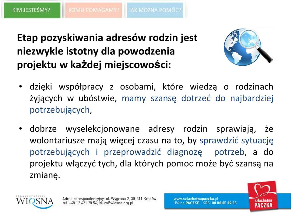 potrzebujących, dobrze wyselekcjonowane adresy rodzin sprawiają, że wolontariusze mają więcej czasu na to, by