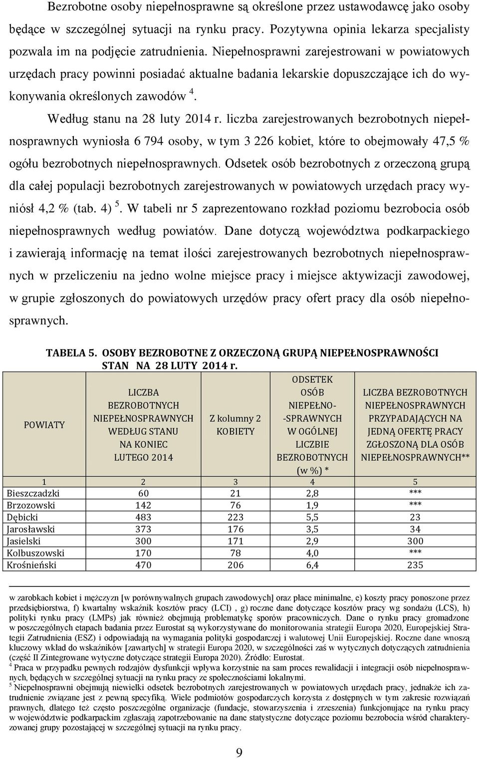 liczba zarejestrowanych bezrobotnych niepełnosprawnych wyniosła 6 794 osoby, w tym 3 226 kobiet, które to obejmowały 47,5 % ogółu bezrobotnych niepełnosprawnych.