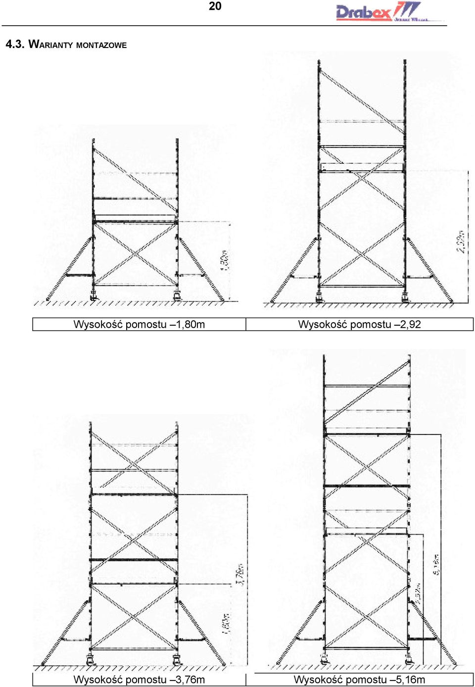 pomostu 1,80m Wysokość