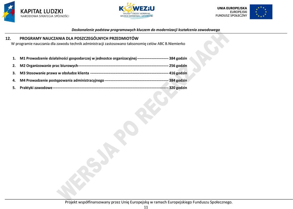 M2 Organizowanie prac biurowych --------------------------------------------------------------------------- 256 godzin 3.