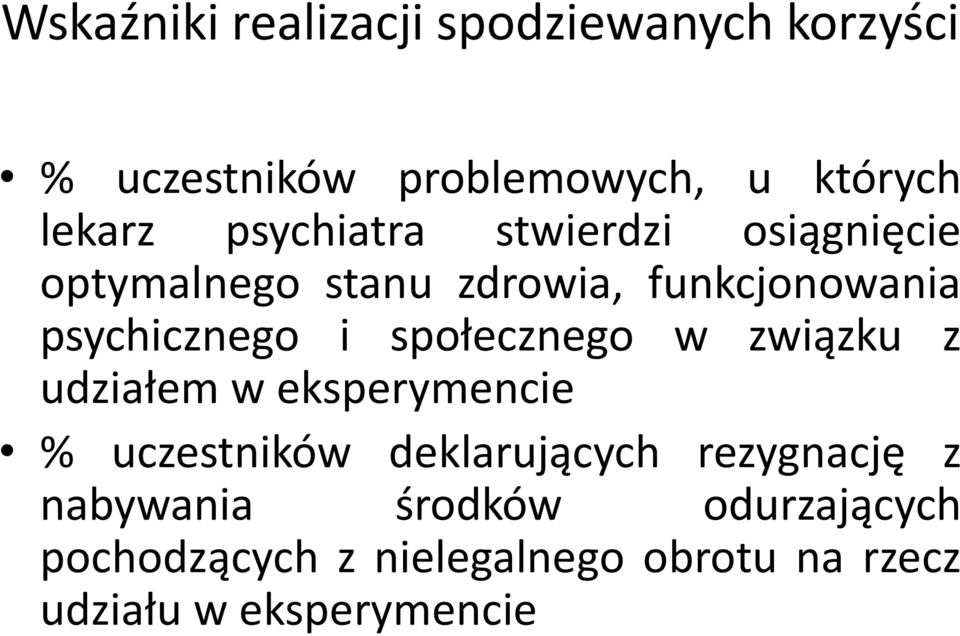 społecznego w związku z udziałem w eksperymencie % uczestników deklarujących rezygnację z