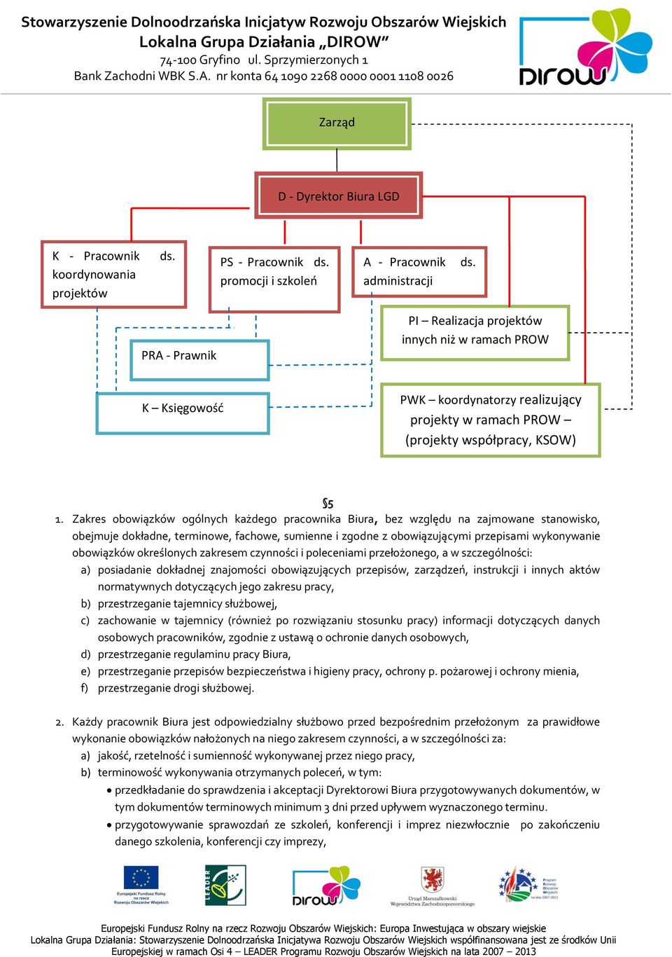 Zakres obowiązków ogólnych każdego pracownika Biura, bez względu na zajmowane stanowisko, obejmuje dokładne, terminowe, fachowe, sumienne i zgodne z obowiązującymi przepisami wykonywanie obowiązków