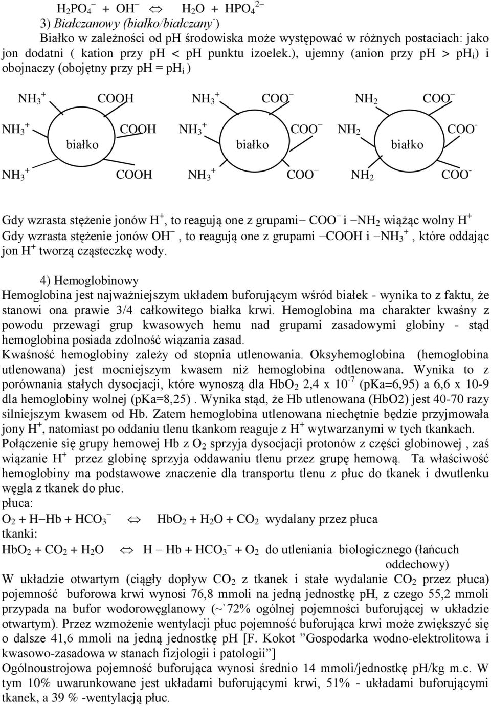 wzrasta stężenie jonów H +, to reagują one z grupami COO i NH 2 wiążąc wolny H + Gdy wzrasta stężenie jonów OH, to reagują one z grupami COOH i NH 3 +, które oddając jon H + tworzą cząsteczkę wody.