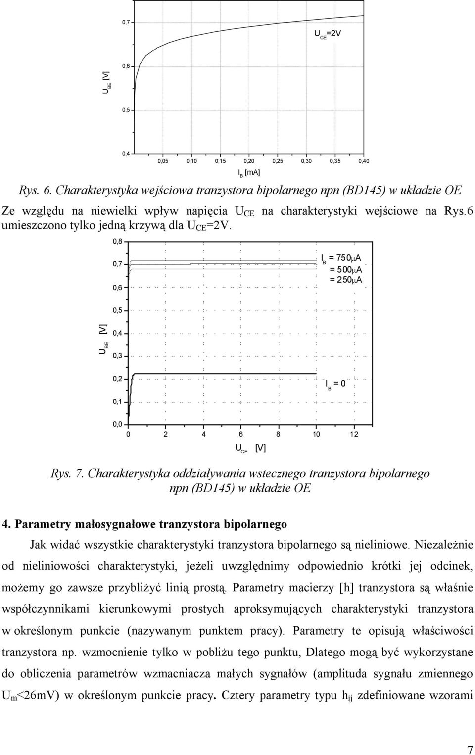 0,8 0,7 0,6 750mA 500mA 50mA 0,5 U [V] 0,4 0,3 0, 0 0, 0,0 0 4 6 8 0 U C [V] Rys. 7. Carakterystyka oddziaływania wstecznego tranzystora bipolarnego npn (D45) w układzie O 4.