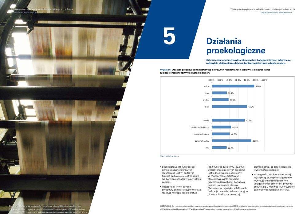 Wykres 6: Odsetek procedur administracyjno-biurowych realizowanych całkowicie elektronicznie lub bez konieczności wykorzystania papieru 36,0% 38,0% 40,0% 42,0% 44,0% 46,0% 48,0% mikro 45,6% małe