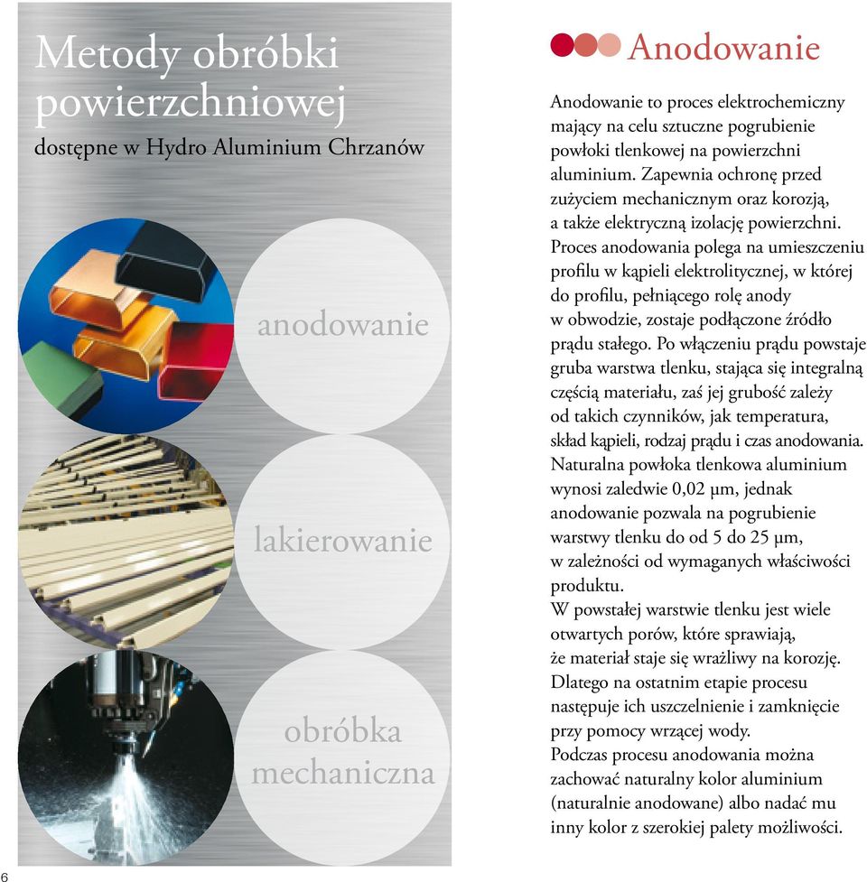 Proces anodowania polega na umieszczeniu profilu w kąpieli elektrolitycznej, w której do profilu, pełniącego rolę anody w obwodzie, zostaje podłączone źródło prądu stałego.