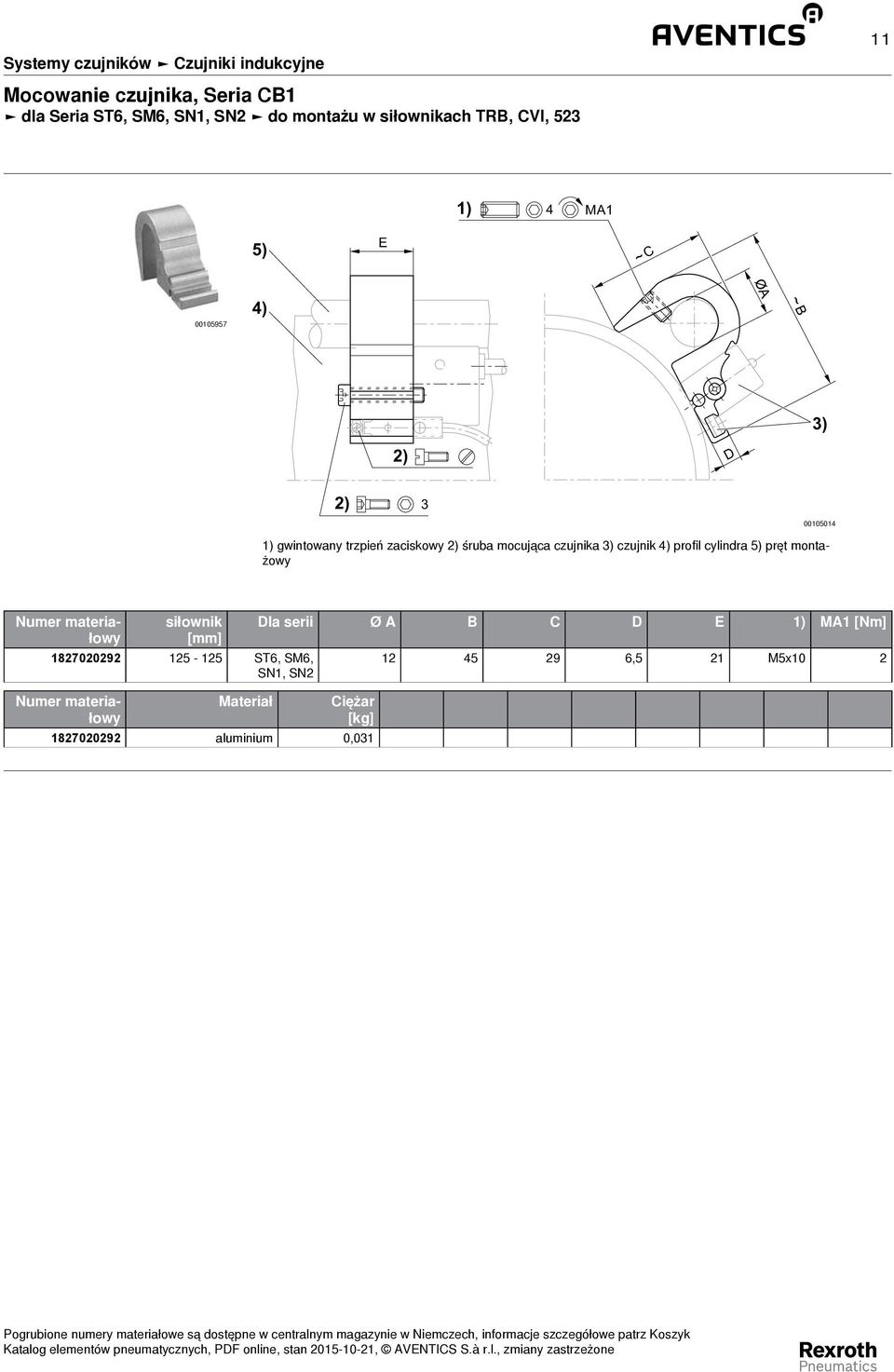 profil cylindra 5) pręt montażowy 00105014 1827020292 125-125 ST6, SM6, SN1, SN2 Materiał