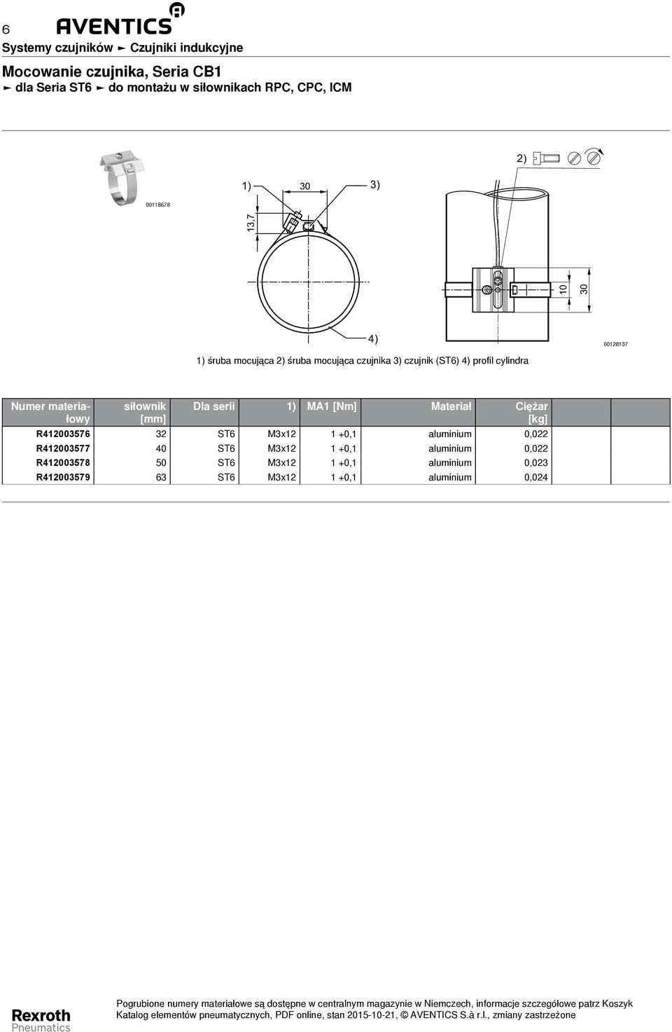 Materiał Ciężar R412003576 32 ST6 M3x12 1 +0,1 aluminium 0,022 R412003577 40 ST6 M3x12 1 +0,1