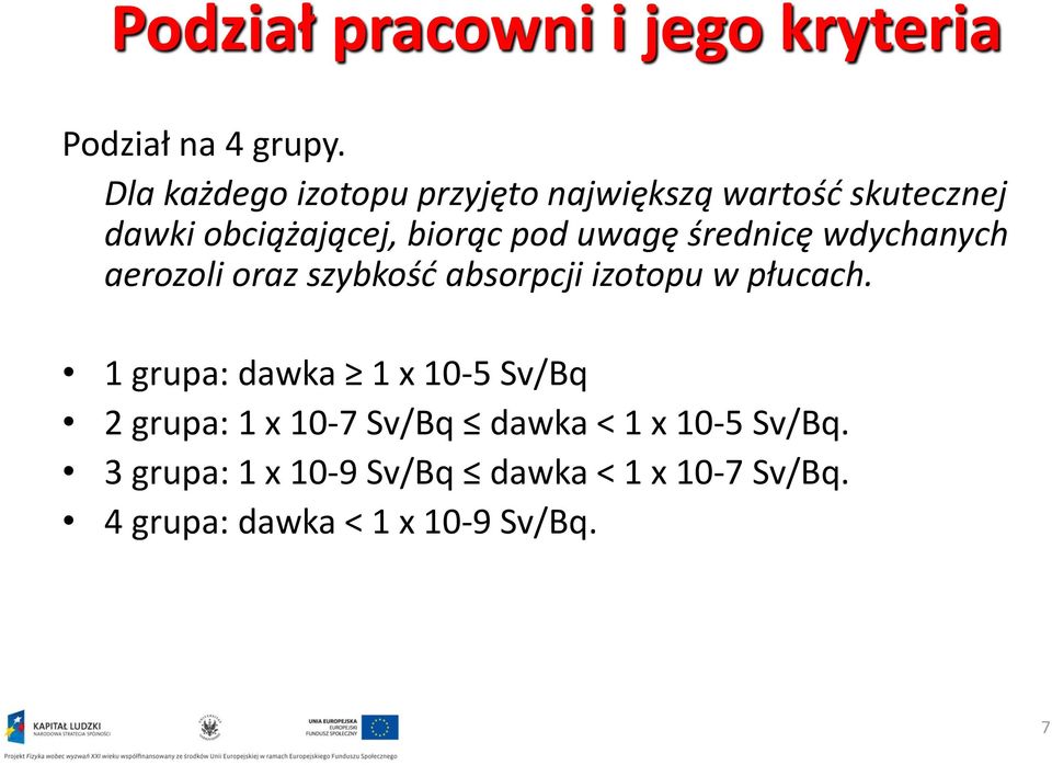 średnicę wdychanych aerozoli oraz szybkość absorpcji izotopu w płucach.