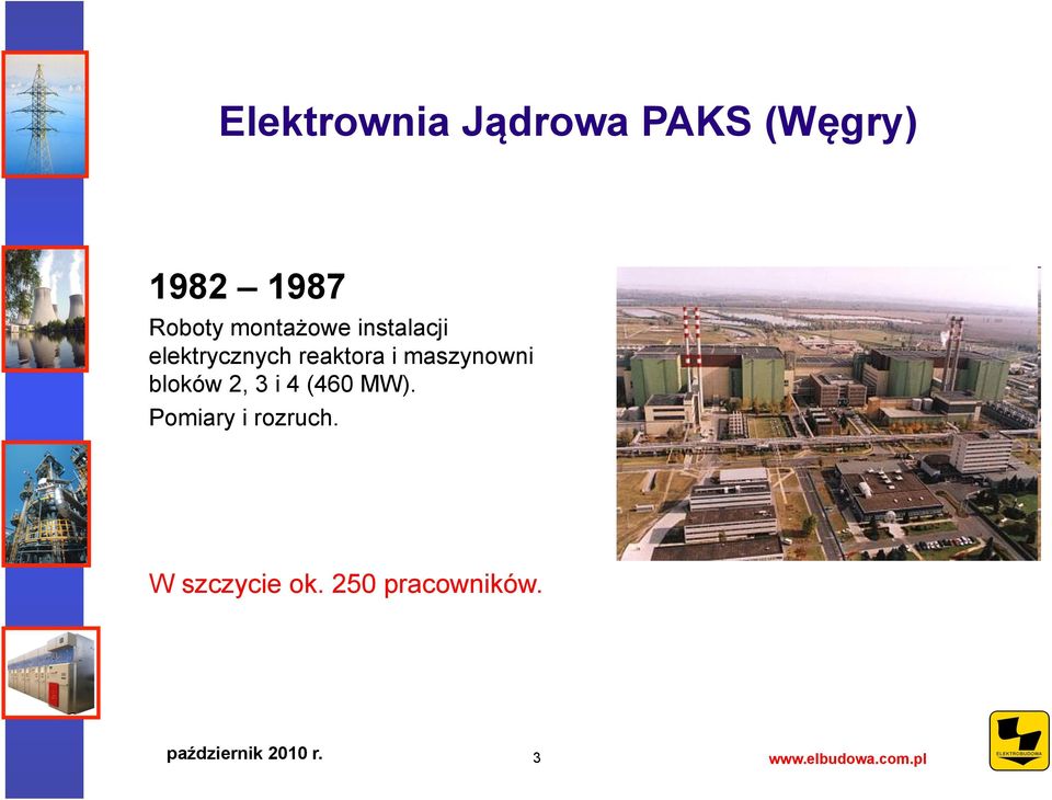 maszynowni bloków 2, 3 i 4 (460 MW). Pomiary i rozruch.