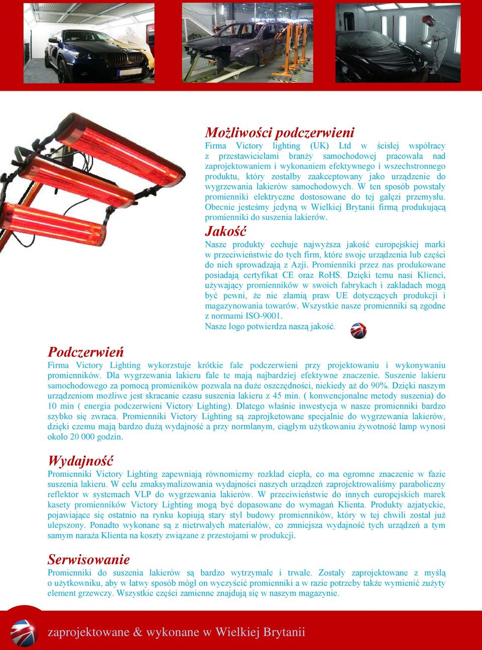 Obecnie jesteśmy jedyną w Wielkiej Brytanii firmą produkującą promienniki do suszenia lakierów.