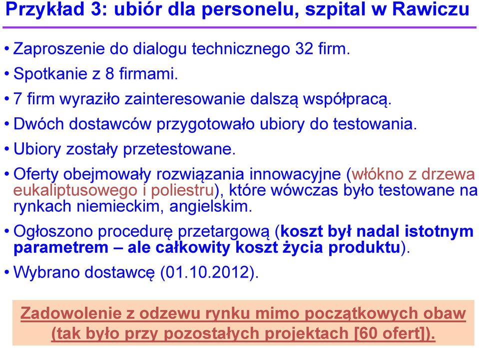 Oferty obejmowały rozwiązania innowacyjne (włókno z drzewa eukaliptusowego i poliestru), które wówczas było testowane na rynkach niemieckim, angielskim.