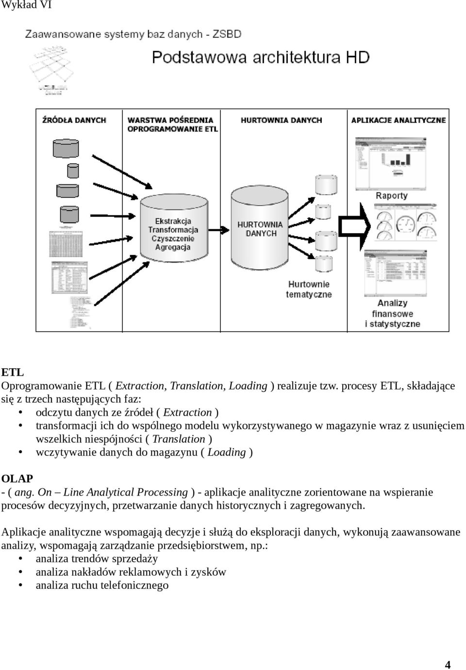 wszelkich niespójności ( Translation ) wczytywanie danych do magazynu ( Loading ) OLAP - ( ang.