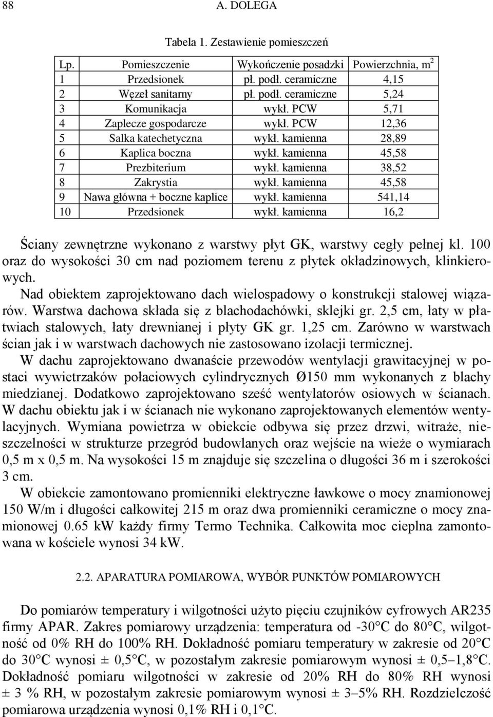 kamienna 45,58 9 Nawa główna + boczne kaplice wykł. kamienna 541,14 10 Przedsionek wykł. kamienna 16,2 Ściany zewnętrzne wykonano z warstwy płyt GK, warstwy cegły pełnej kl.