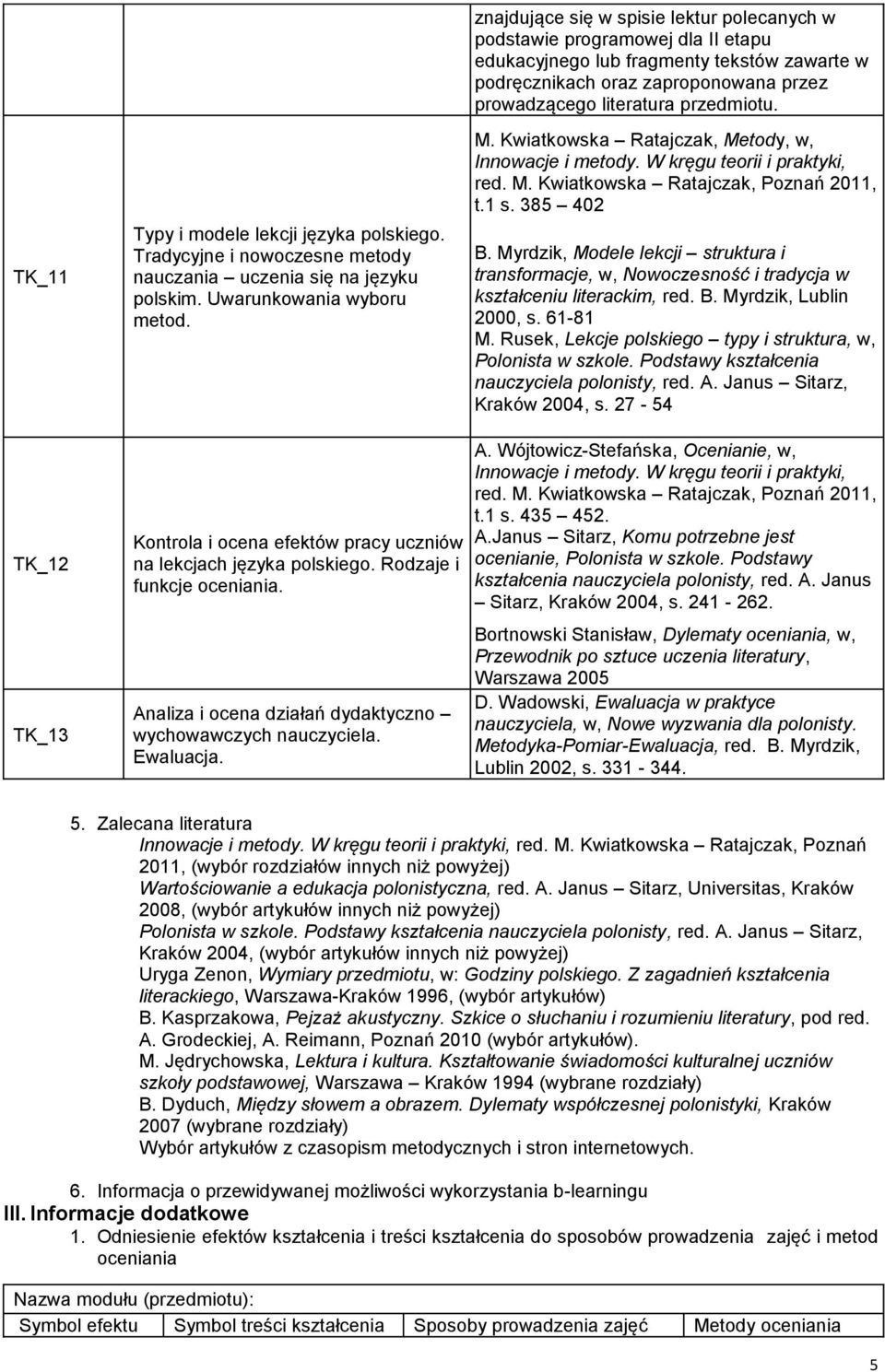 M. Kwiatkowska Ratajczak, Metody, w, Innowacje i metody. W kręgu teorii i praktyki, red. M. Kwiatkowska Ratajczak, Poznań 2011, t.1 s. 385 402 B.