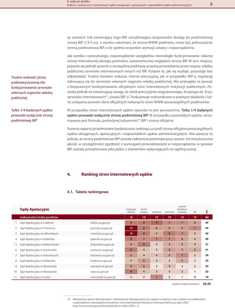 Trudno wskazać jasną podstawę prawną dla funkcjonowania serwisów własnych organów władzy publicznej Tylko 1/4 badanych sądów prowadzi wyłącznie stronę podmiotową BIP Jak wynika z powyższego,
