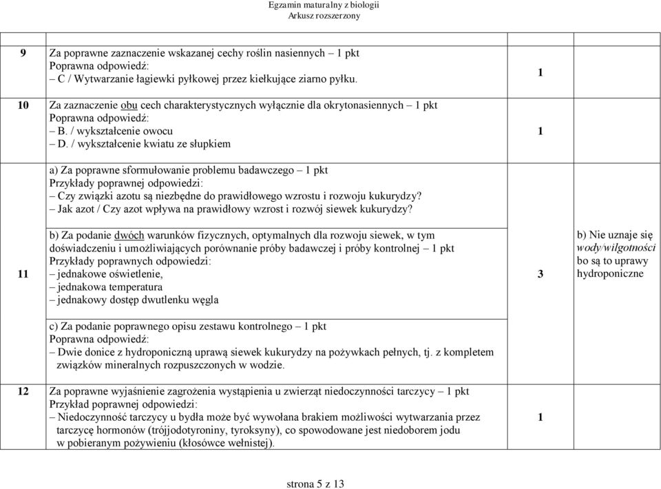 / wykształcenie kwiatu ze słupkiem a) Za poprawne sformułowanie problemu badawczego pkt Przykłady poprawnej odpowiedzi: Czy związki azotu są niezbędne do prawidłowego wzrostu i rozwoju kukurydzy?