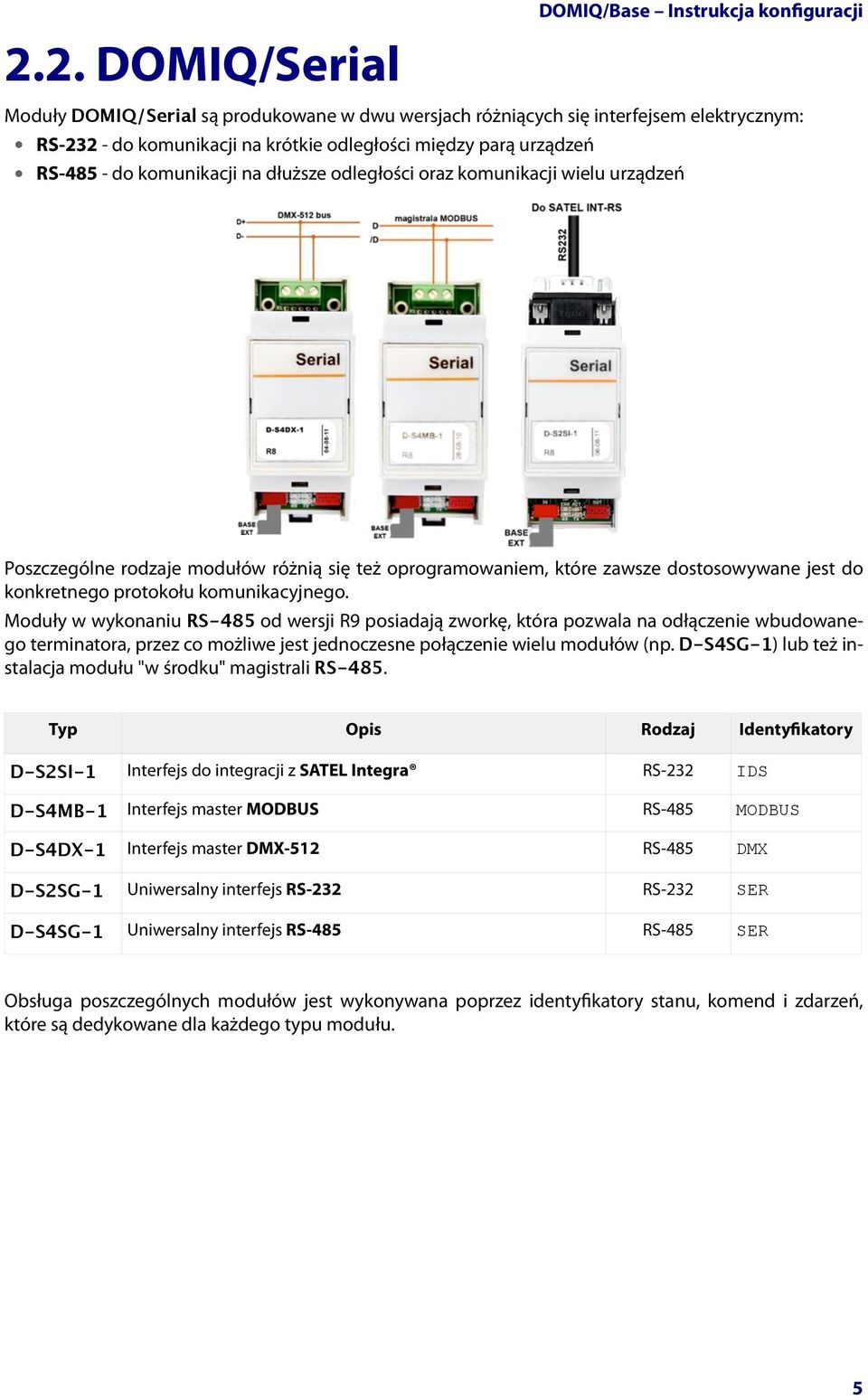 protokołu komunikacyjnego. Moduły w wykonaniu RS-485 od wersji R9 posiadają zworkę, która pozwala na odłączenie wbudowanego terminatora, przez co możliwe jest jednoczesne połączenie wielu modułów (np.