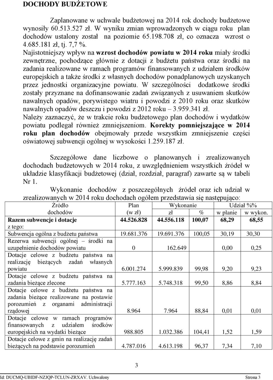 Najistotniejszy wpływ na wzrost dochodów powiatu w 2014 roku miały środki zewnętrzne, pochodzące głównie z dotacji z budżetu państwa oraz środki na zadania realizowane w ramach programów