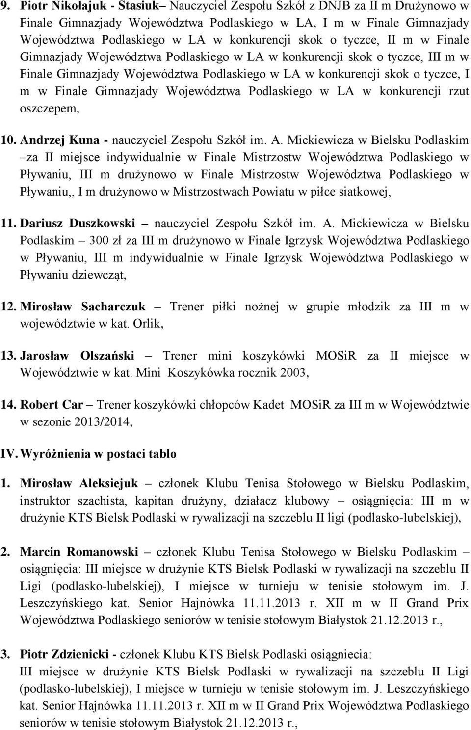 Gimnazjady Województwa Podlaskiego w LA w konkurencji rzut oszczepem, 10. An