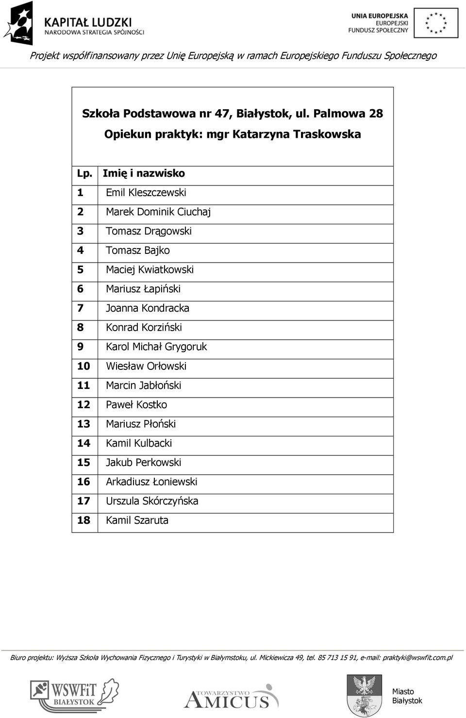 Drągowski 4 Tomasz Bajko 5 Maciej Kwiatkowski 6 Mariusz Łapiński 7 Joanna Kondracka 8 Konrad Korziński 9