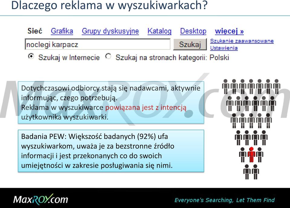 Reklama w wyszukiwarce powiązana jest z intencją użytkownika wyszukiwarki.