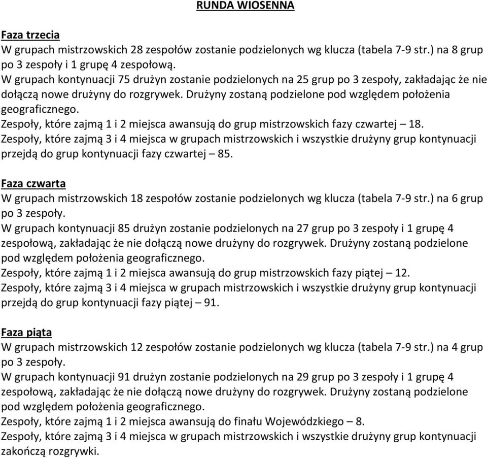 Zespoły, które zajmą 1 i 2 miejsca awansują do grup mistrzowskich fazy czwartej 18.