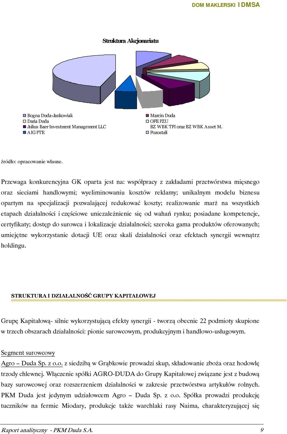 pozwalającej redukować koszty; realizowanie marż na wszystkich etapach działalności i częściowe uniezależnienie się od wahań rynku; posiadane kompetencje, certyfikaty; dostęp do surowca i lokalizacje