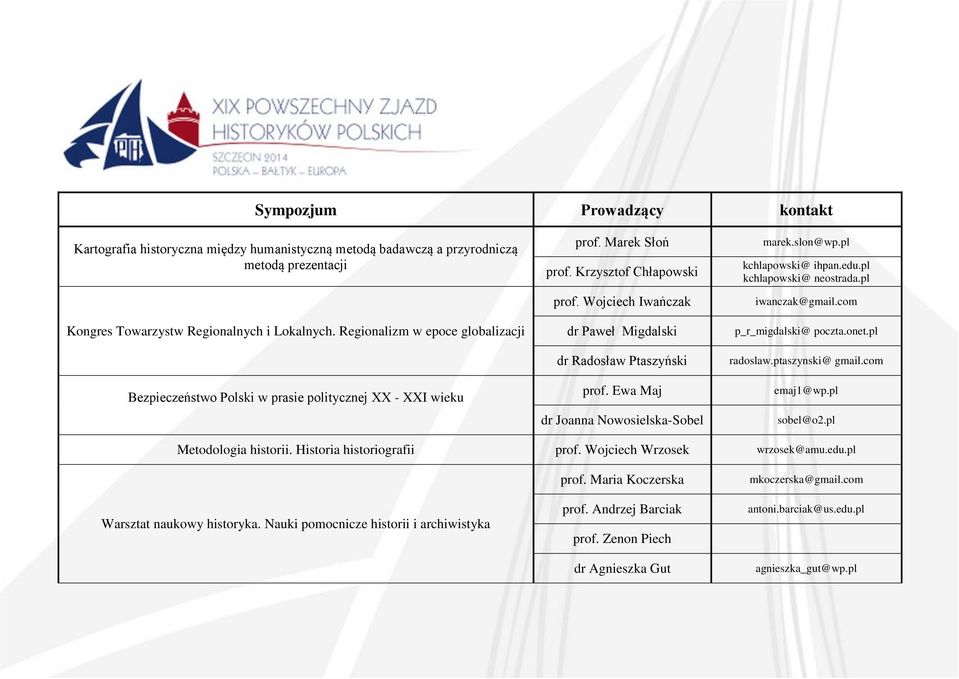 Wojciech Iwańczak dr Paweł Migdalski dr Radosław Ptaszyński prof. Ewa Maj dr Joanna Nowosielska-Sobel marek.slon@wp.pl kchlapowski@ ihpan.edu.pl kchlapowski@ neostrada.pl iwanczak@gmail.