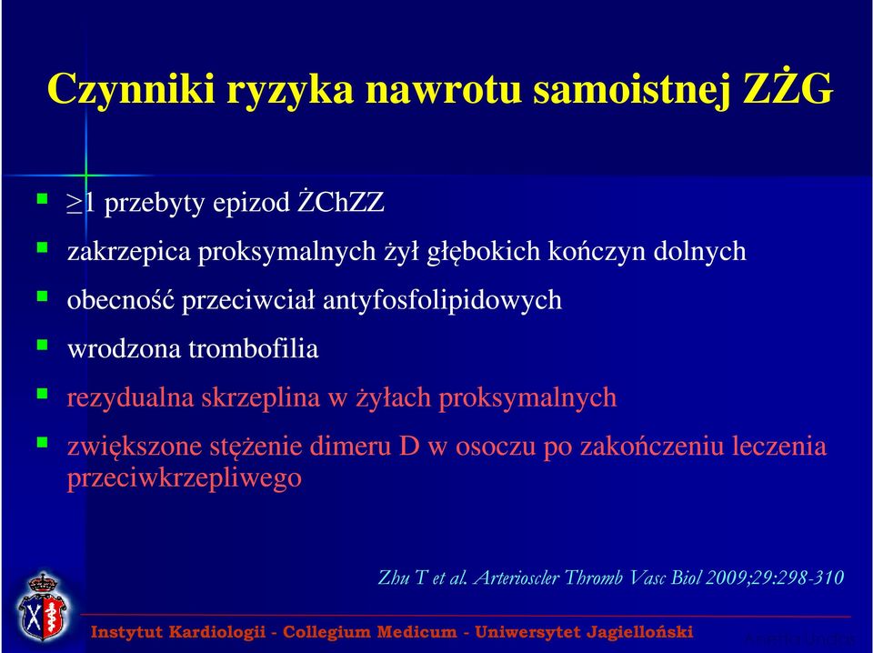 trombofilia rezydualna skrzeplina w żyłach proksymalnych zwiększone stężenie dimeru D w