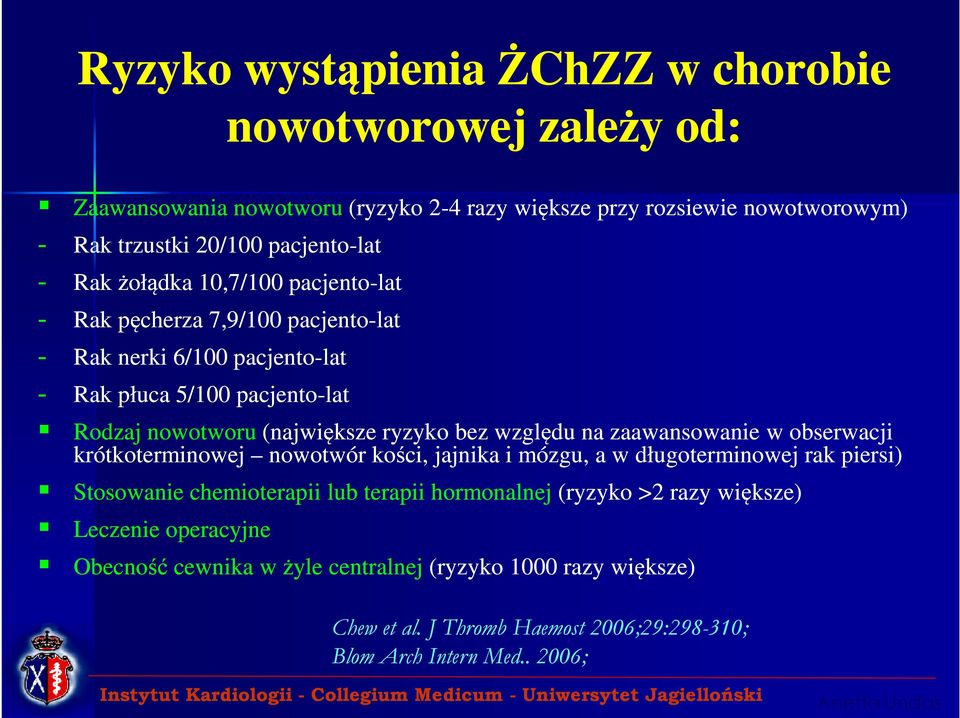 ryzyko bez względu na zaawansowanie w obserwacji krótkoterminowej nowotwór kości, jajnika i mózgu, a w długoterminowej rak piersi) Stosowanie chemioterapii lub terapii