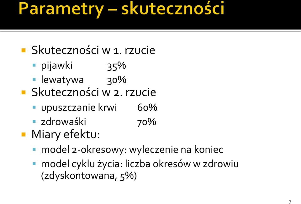 rzucie upuszczanie krwi 60% zdrowaśki 70% Miary efektu: