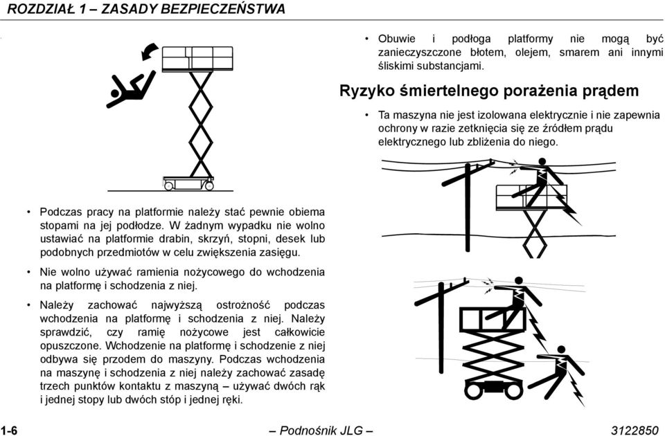 Podczas pracy na platformie należy stać pewnie obiema stopami na jej podłodze.