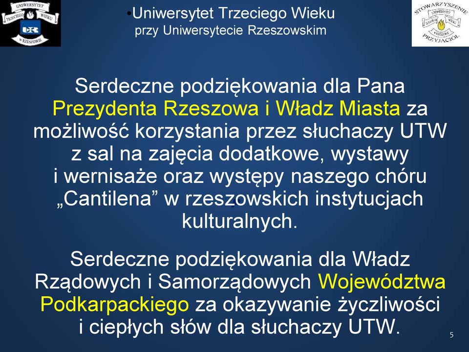 występy naszego chóru Cantilena w rzeszowskich P instytucjach kulturalnych.