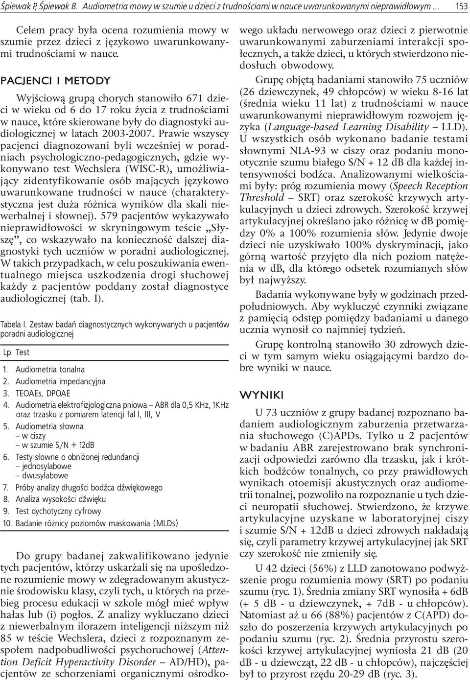 PACJENCI I METODY Wyjœciow¹ grup¹ chorych stanowi³o 671 dzieci w wieku od 6 do 17 roku ycia z trudnoœciami w nauce, które skierowane by³y do diagnostyki audiologicznej w latach 2003-2007.